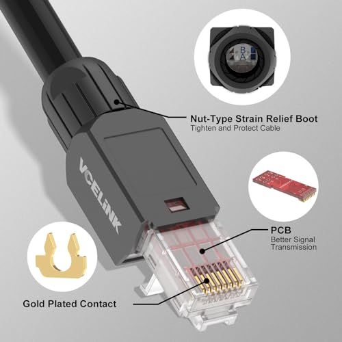 VCELINK Cat6 Tool-Free RJ45 Connector, 1000 Mbps/250 MHz, Reusable UTP Gold-Plated Ethernet Plug for 23-26 AWG Network Cable - Image 4