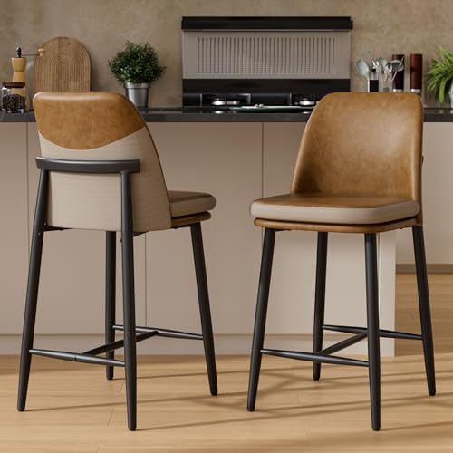 Image of GXJ Brown Counter Height Bar Stools Set of 2, Dual Textured Seats