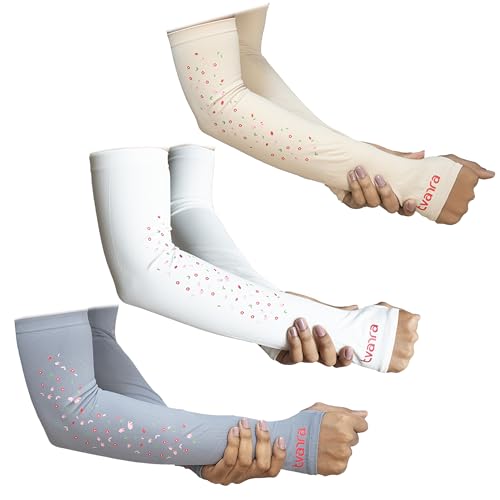 Image of TVARRA Anti-Tan Fingerless Arm Sleeves for Women|UV Protection Hand Cover Sleeves for Bike Riding, Running & Outdoor Use,Dust & Summer Protection Arm Sleeves for Girls (Petals Design)