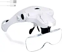 Lupa de cabeça de mãos livres, lupa de cabeça de carregamento USB com luz LED para joias, relógio de artesanato, Hobby, 5 lentes 1,0 x 1,5 x 2,0 x 2,5 x 3,5 x (versão atualizada)