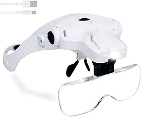 Lupa de cabeça de mãos livres, lupa de cabeça de carregamento USB com luz LED para joias, relógio de artesanato, Hobby, 5 lentes 1,0 x 1,5 x 2,0 x 2,5 x 3,5 x (versão atualizada)