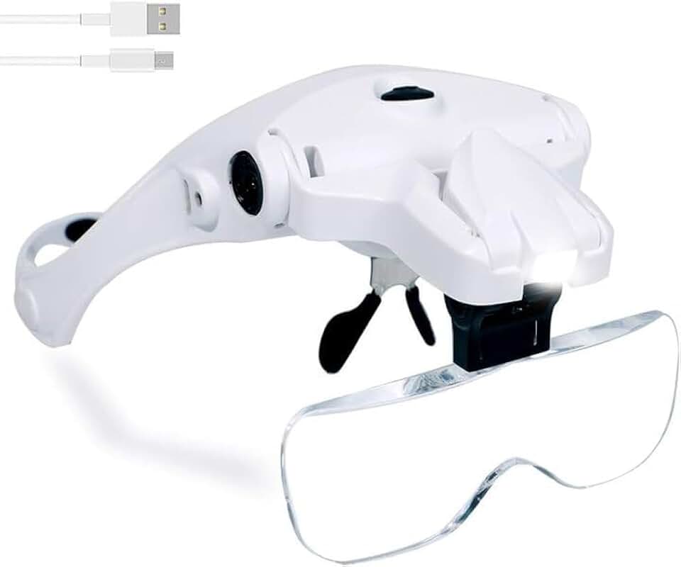 Lupa de cabeça de mãos livres, lupa de cabeça de carregamento USB com luz LED para joias, relógio de artesanato, Hobby, 5 lentes 1,0 x 1,5 x 2,0 x 2,5 x 3,5 x (versão atualizada)
