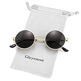 Gleyemor Polarized Round Sunglasses for Men Women Hippie Small Circle Glasses Red Yellow Lenses (Gold/Grey)