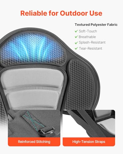 VEVOR Kayak Seat, 1 Pack 2.6" Thick, Universal Paddle Board Seat with Back Support, Sit-on-Top Soft Padded Cushion with Storage Bag & Adjustable Straps for SUP, Canoe, Fishing Boat, Inflatable Kayak - image 6