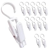 12 Pcs Super Strong Plastic Swivel Hanging Hooks, Curtain Clips, Clothes Pins, Beach Towel Clips, Home Swivel Laundry Clips for Hats, Pants, Towels, Socks, Pants (White)