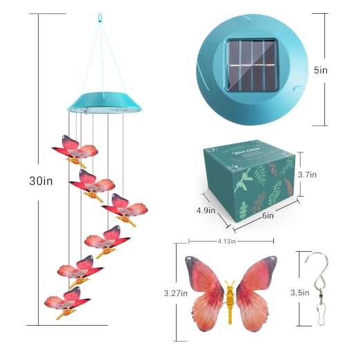 Image of Toodour Solar Wind Chime, Color Changing LED Swaying Butterfly Wind Chimes, Upgrade Butterfly with Fluttering Wings, Waterproof Solar Outdoor Light Decor for Garden Window Patio, Gift for Mom Grandma