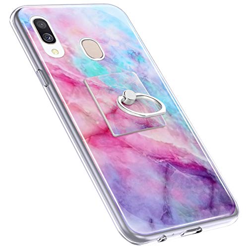 Urhause Cover Compatible with Samsung Galaxy A40 Case Sparkle Glitter Bling Marble Case TPU Silicone Ring Holder Cover 360 Degree Rotation Ring Holder Kickstand Shiny Bling Shockproof Cover Pink