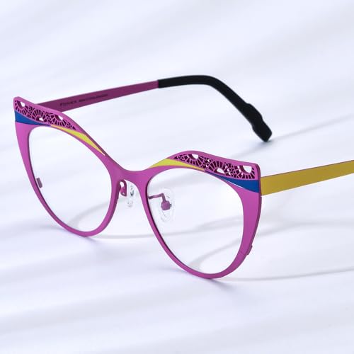 Image of FONEX Colorful Pure Titanium Glasses Frame Women Retro Round Eyeglasses