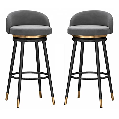 Taburetes de bar, silla de comedor, taburete de bar con respaldo bajo, juego de 1/2, taburete de 25.6 pulgadas de altura de mostrador, silla giratoria tapizada de terciopelo con marco de metal para