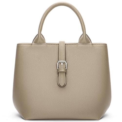 BOSTANTEN Satchel Bag for Women- Adjustable Shape, 3-Way Carry Convertible Vegan Leather Tote for Work Travel Grey