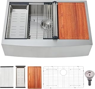 VALISY Farmhouse Sink 33 Inch, 33x22 Inch Apron Front Farmhouse Kitchen Sink, 16 Gauge Stainless Steel Undermount Ledge Workstation Deep Single Bowl Luxury Rustic Farm Sinks with All Accessories