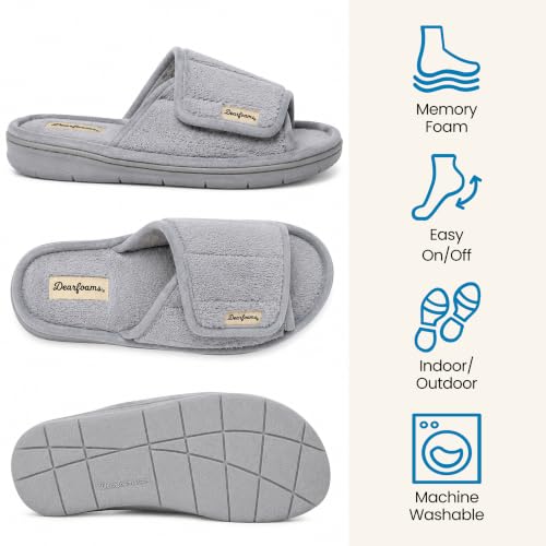 Image of Dearfoams Mickey Adjustable Terry Slide, Memory Foam Washable Open Toe Indoor Summer House Slippers