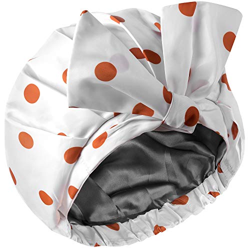 Shower Cap for Women, INNELO Waterproof Shower Cap Reusable Hair Cap for Shower, Extra Large Shower Cap, with Adjustable Shape Forehead Knot Strap, for All Women Hair Lengths（(Golden Dot)）, XL