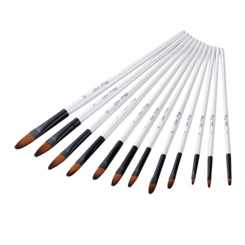 DOITOOL 12個 木製持ち手アート用絵筆 耐久性ナイロン毛と舌先形状ブラシ付き 細部描写にで小学生や初心者の水彩画 油絵 工芸制作向け