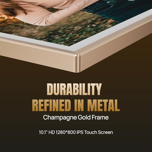 Image of ARZOPA D10 Metal Digital Picture Frame Free Cloud Storage No Subscription 10.1 inch HD Anti-Glare Touchscreen Load Photos & Videos from Phone Ideal for Thoughtful Gifting Exquisite - Champagne Gold