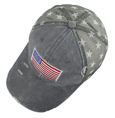 Image of American Flag Trucker Hat for Men Women, Adjustable Vintage Embroidery Washed Distressed USA Baseball Cap