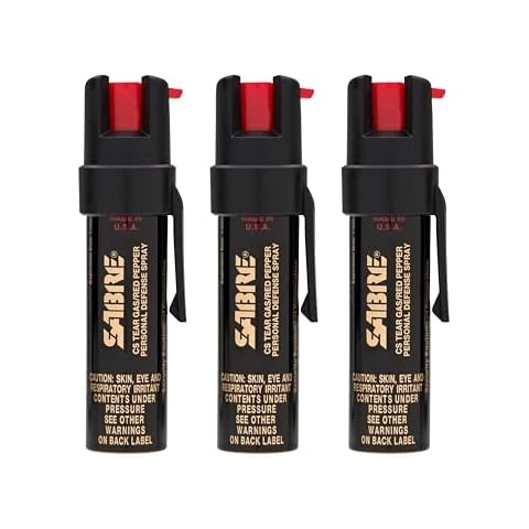 SABRE Advanced Pepper Spray, 3-in-1 Formula Contains Maximum Strength Pepper Spray, CS Military Tear Gas and UV Marking Dye, Compact Belt Clip for Easy Carry and Fast Access, 35 Bursts, 0.67 fl oz Cover