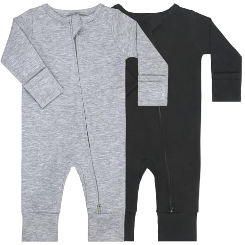 GUISBY Baby Cotton Long Sleeve Zipper Romper | Soft Touch Feel, Long Sleeve Romper, Zipper Closure, Fold Over Mittens, Cozy Sleepwear for Daily Comfort and Seasonal Wear