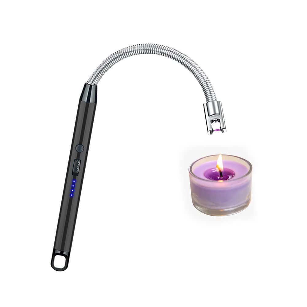 YOZWOO Electric Arc Plasma Lighter - Rechargeable USB C, Windproof, 360 Flexible Neck Design for Candle, Fireworks, Cooking (Black)