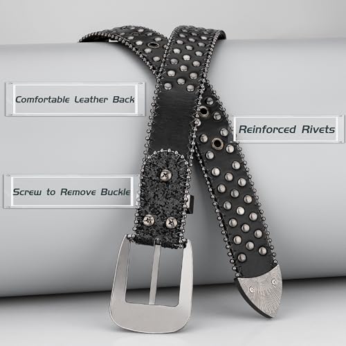 Rhinestone Belts for Women Men, Bling Studded Genuine Leather Skull Belt, Western Style, Genuine Leather belts4