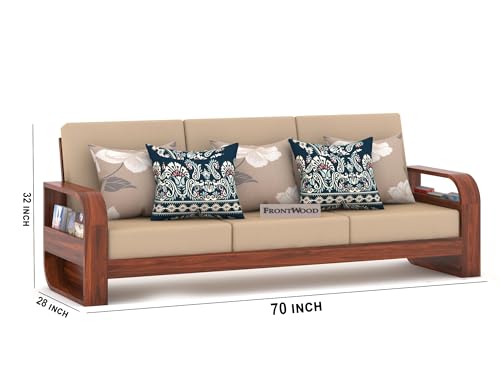 Image of Sheesham Wood 7 Seater Sofa Set with 40 Density Cushion for Living Room Home Office Solid Wood Sofa Set Furniture Wooden Seven Seater Sofa Set (Natural,Cream)
