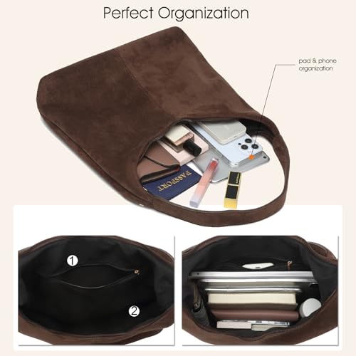 Bolso Hobo de ante para mujer casual color café oscuro miniatura 5