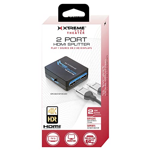 XTREME 2-Port HDMI Splitter for HDTVs, Computer Monitors and Projectors, 4K Quality/Blu-Ray 3D...