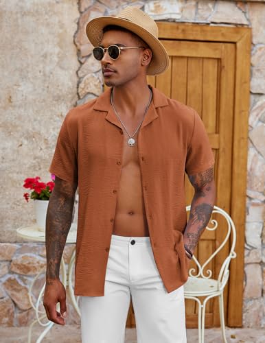 COOFANDY Men's Casual Button Down Shirt Short Sleeve Textured Summer Cuban Beach Shirts2