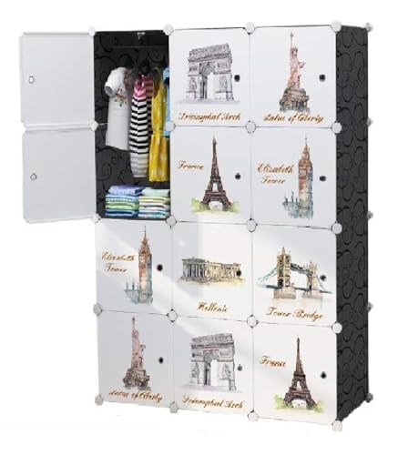Image of KRISHYAM Portable Closet Wardrobe Cube Wardrobe for Hanging Clothes, Modular Cabinet for Space Saving, Ideal Storage Organizer Cube for Books, Toys, Towels (Tower Print)