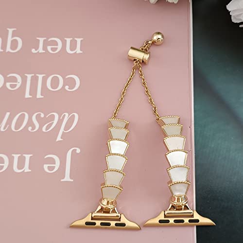 Kagerbends 42/44/45Mm Gold Classy Women White Real Seashell Smartwatch Bands For Apple Watch Series Se/8/7/6/5/4/3/2/1, Charms Adjustment Slim Bracelet For Iwatch 8 Gift For Her #TOP1