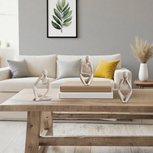 Conjunto de 3 estatuas abstractas The Thinker color beige miniatura 2