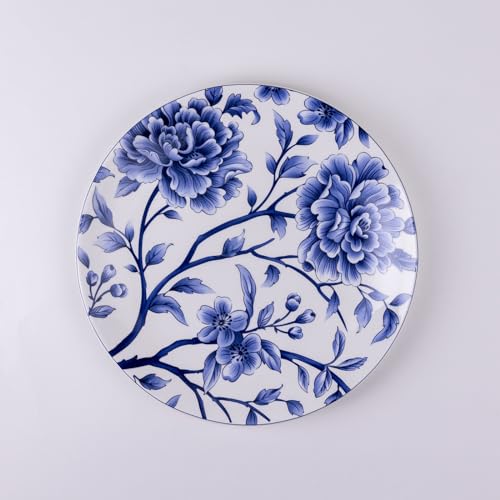 Image of GOLDEN QUEEN'S Bone China 18 Piece Floral Dinner Set - Serving 6 | Perfect for Hosting and Daily Meals | Microwave Safe | Includes 6 Dinner Plates, 6 Small Bowls & 6 Side Plates - Sapphire Bloom