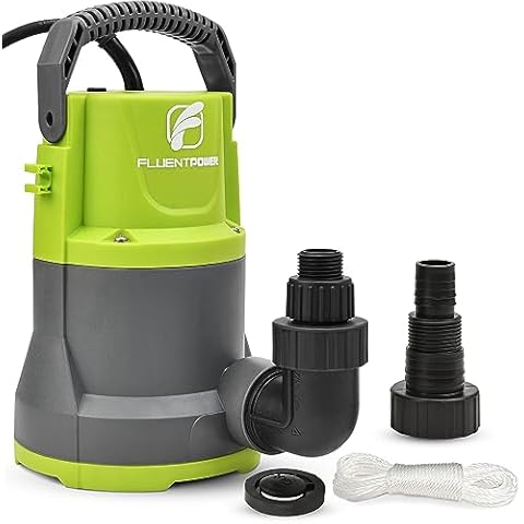 FLUENTPOWER 3/4HP Submersible Sump Pump, 3500GPH Portable Utility Water Pump, with 26Ft Cord, Adapters, Check Valve and Rope, Manual Control for Pool Tub Garden Swimming Pond Basement Draining Cover