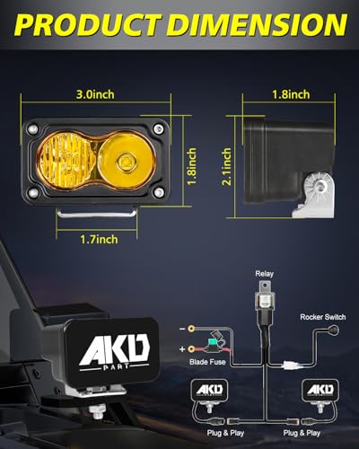 Image of 3 Inch 40W Yellow CREE LED Pods with Wiring Harness & Black Covers | High Intensity CREE LEDs, Spot Flood Combo Offroad Driving Lights Ditch Lights for Trucks Motorcycle SUV UTV ATV Dirt Bike