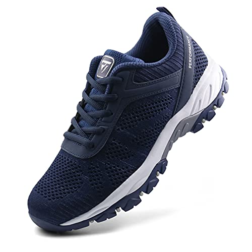 JABASIC Women Hiking Shoes Outdoor Knit Trekking Sneakers (8,Navy)