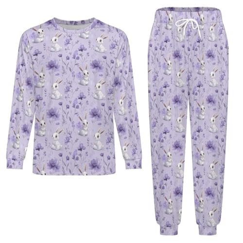 Cute Bunny Rabbit Floral Men’s Pajama Set Long Sleeve Top And Pants Loungewear Sleepwear Pjs Nightwear3