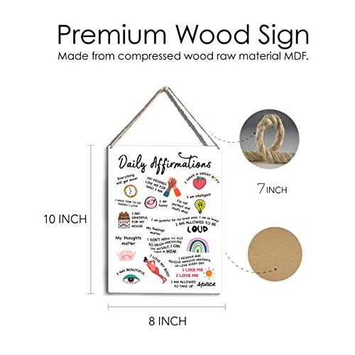 Image of Daily Affirmations Wood Sign Positive Wooden Signs Rustic Hanging Plaque Home Office Wall Art inch8 x 10 inch Sign Wall Decor