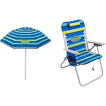 Tommy Bahama 17" Seat Height 4-Position Backpack Chair and 6 UPF 50+ Tilt Beach Umbrella