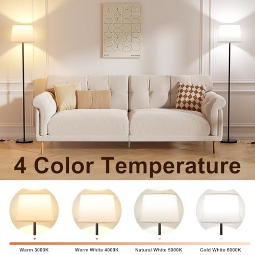 Modern Floor Lamp with Adjustable Brightness, Remote Control, Black, LED Bulbs, White Shade, Foot Switch, Easy Assembly - Image 6