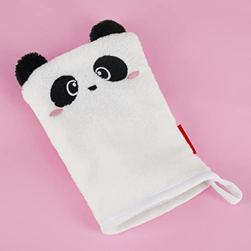 Legami - Waschhandschuh, wiederverwendbar, weicher Stoff, entfernt Gesichts-Make-up, waschbar, hypoallergen, umweltfreundlich, 12 x 19 cm, Panda-Motiv
