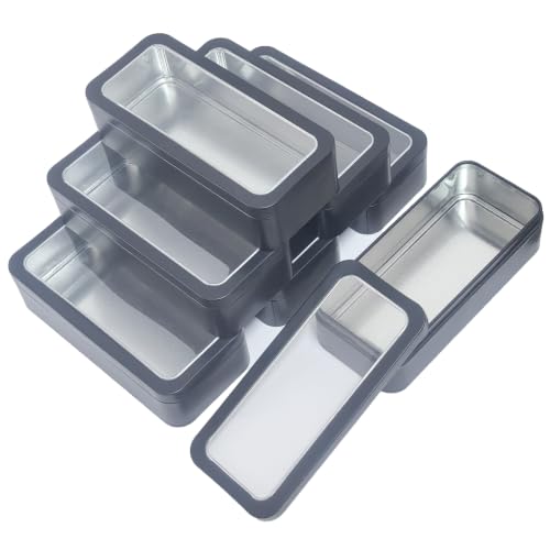 Image of 7 Pieces Rectangular Metal Empty Tins Containers, Black + Clear Window