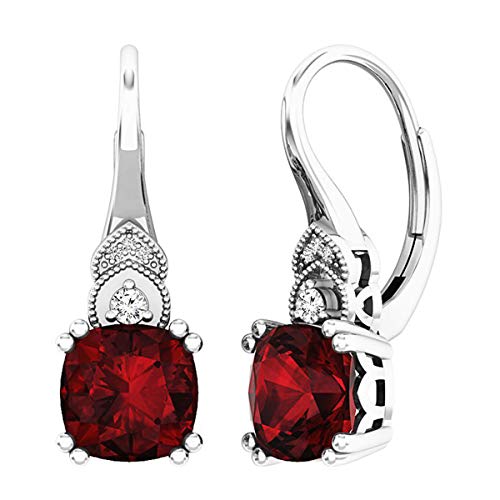 Dazzlingrock Collection 8mm Each Cushion Garnet & Round Diamond Halo