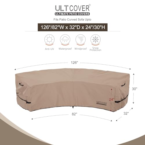 ULTCOVER Waterproof Patio Curved Sofa Sectional Cover for 3-4 Seaters Outdoor Furniture Couch 126"(Back Arc Length) x 82"(Front Arc Length) by ULTCOVER - Image 2