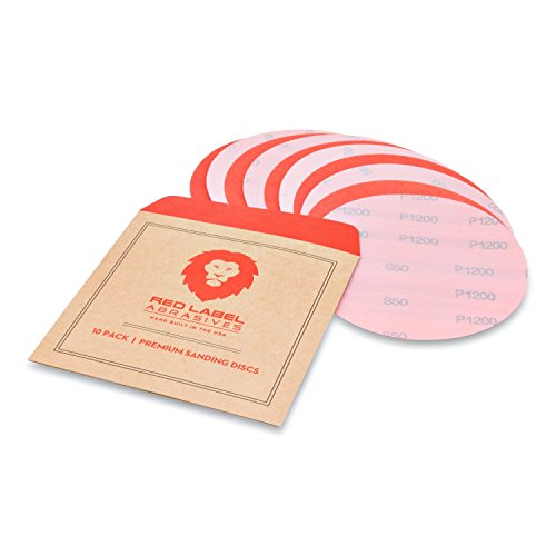 Red Label Abrasives 6 Inch 1200 Grit High Performance Hook and Loop Wet/Dry Auto Body Film Sanding Discs, 10 Pack