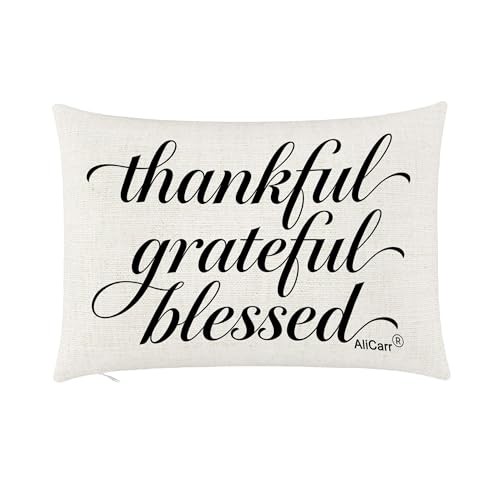 AliCarr Thankful Throw Pillow Cover 12x20 inch, Thankful Grateful Blessed Decorative Cushion Case, Home Decor Pillow Covers for Bed Living Room Bedroom Sofa Couch Car Office 1pc(1thank)