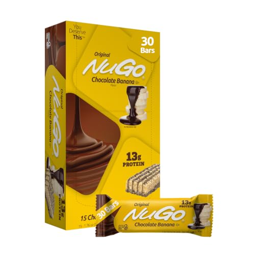 NuGo Protein Bar, Chocolate Banana, 13g Protein, Gluten Free, 15 Count