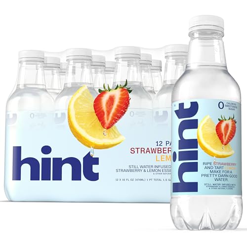Image of Hint Fruit-Infused Bottled Water, Strawberry Lemon - Sugar Free Flavored Water with Zero Calories, Natural Fruit Essences, and No Artificial Sweeteners - 16 Fl Oz (Pack of 12)
