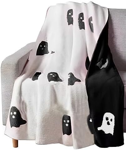 Halloween Blanket Pink Ghost, 2023 New Halloween Kawaii Double-Sided Flannel Bed Blankets Home Goods Throw Bedding Reversible For Girls Women Kids, Super Soft Blankets For All Seasons (27.6 39.4in)