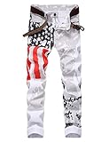 Baylvn Men's Casual USA Flag Printed Straight Slim Fit Jeans Pants,8231 White,Size 36