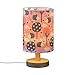 YYZZH Table Lamp Hedgehog Baby Forest Mushroom Tree Cloud Heart Pattern on Pink Nightstand Lamp with Wood Base Fabric Lamp Shade Bedside Desk Lamp for Living Room Bedroom Kids Room Office